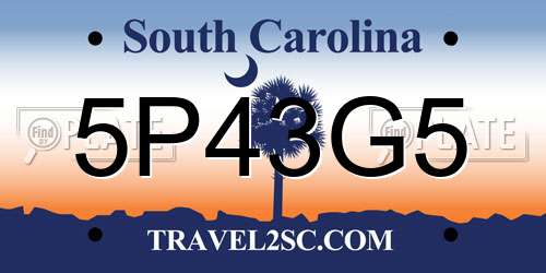 5P43G5 South Carolina License Plate
