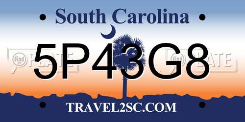 5P43G8 South Carolina License Plate