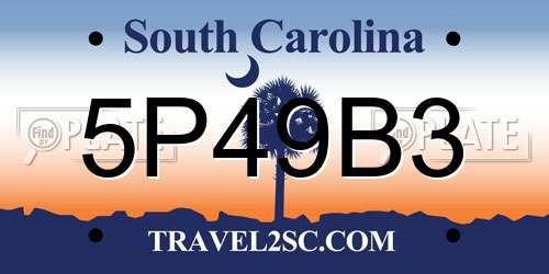 5P49B3 South Carolina License Plate