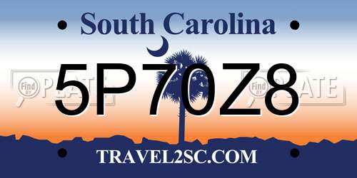 5P70Z8 South Carolina License Plate