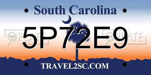 5P72E9 South Carolina License Plate