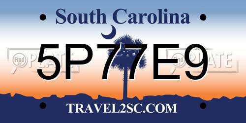 5P77E9 South Carolina License Plate