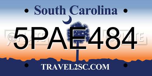 5PAE484 South Carolina License Plate