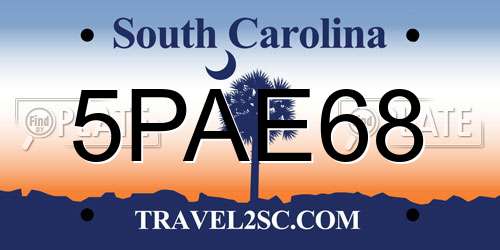 5PAE68 South Carolina License Plate