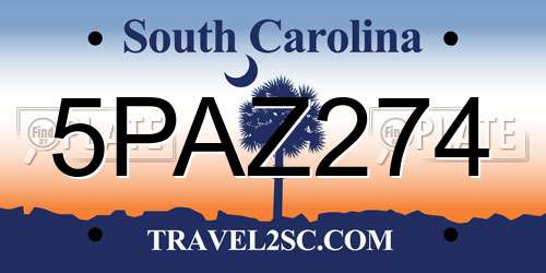 5PAZ274 South Carolina License Plate