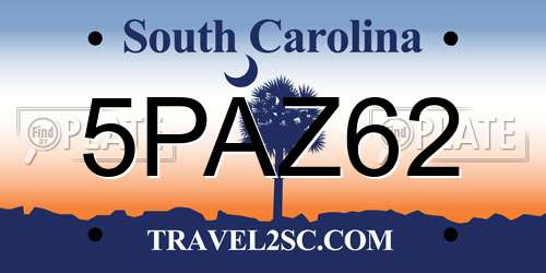 5PAZ62 South Carolina License Plate