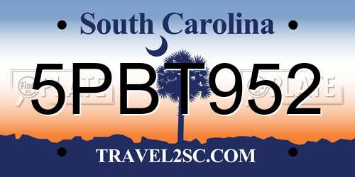 5PBT952 South Carolina License Plate