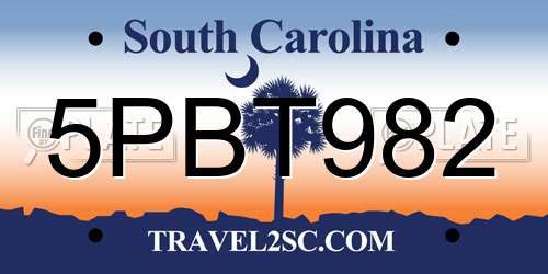 5PBT982 South Carolina License Plate