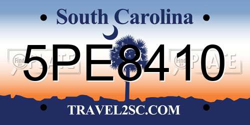5PE8410 South Carolina License Plate