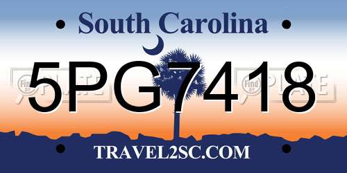 5PG7418 South Carolina License Plate
