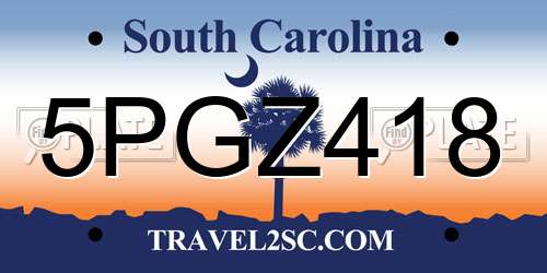 5PGZ418 South Carolina License Plate