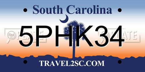 5PHK34 South Carolina License Plate