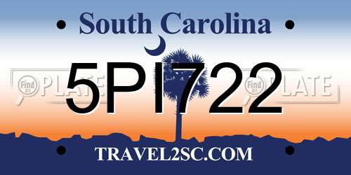 5PI722 South Carolina License Plate