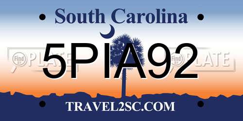 5PIA92 South Carolina License Plate