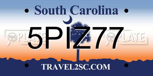 5PIZ77 South Carolina License Plate