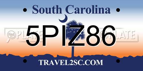 5PIZ86 South Carolina License Plate