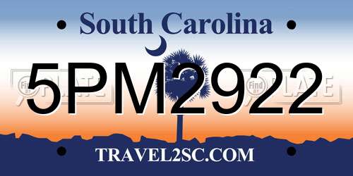 5PM2922 South Carolina License Plate