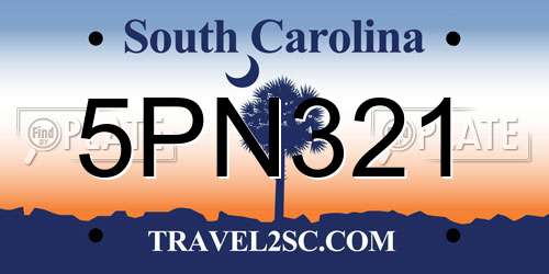 5PN321 South Carolina License Plate