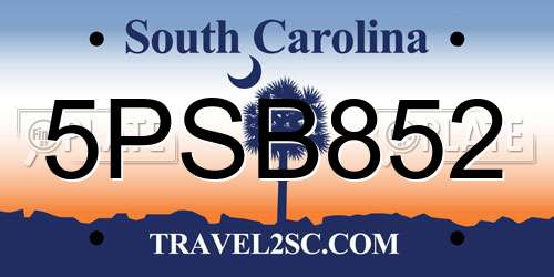 5PSB852 South Carolina License Plate