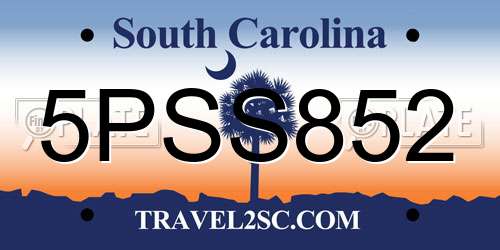 5PSS852 South Carolina License Plate