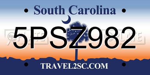 5PSZ982 South Carolina License Plate