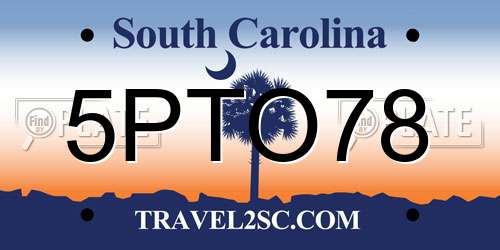5PTO78 South Carolina License Plate