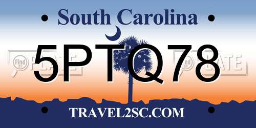 5PTQ78 South Carolina License Plate