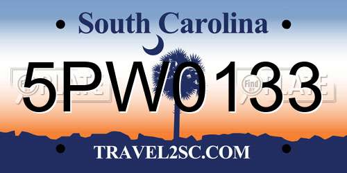 5PW0133 South Carolina License Plate