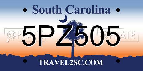 5PZ505 South Carolina License Plate
