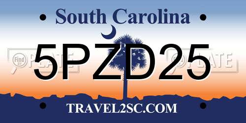 5PZD25 South Carolina License Plate