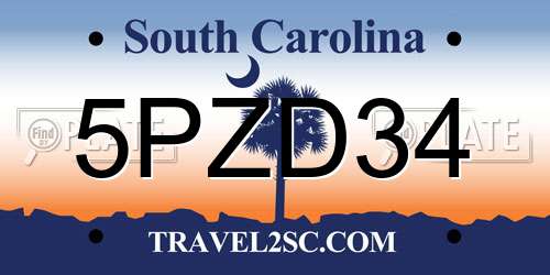 5PZD34 South Carolina License Plate