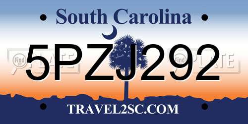 5PZJ292 South Carolina License Plate