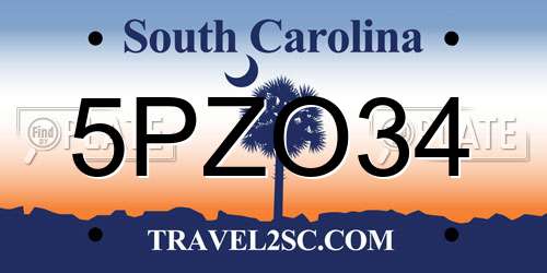 5PZO34 South Carolina License Plate