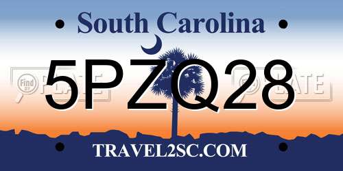 5PZQ28 South Carolina License Plate