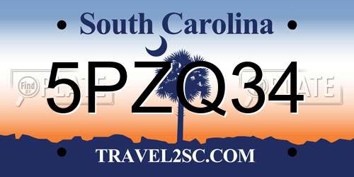 5PZQ34 South Carolina License Plate