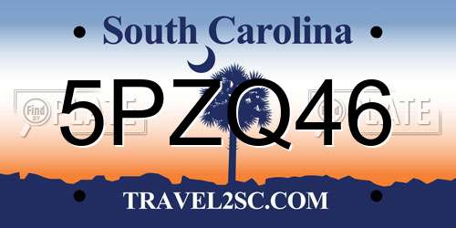 5PZQ46 South Carolina License Plate