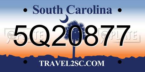 5Q20877 South Carolina License Plate