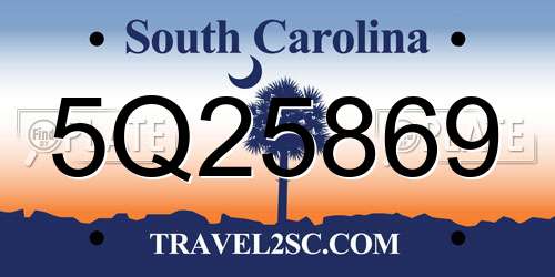 5Q25869 South Carolina License Plate