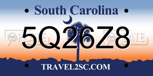 5Q26Z8 South Carolina License Plate