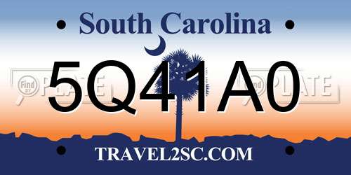 5Q41A0 South Carolina License Plate