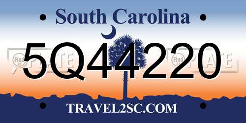 5Q44220 South Carolina License Plate