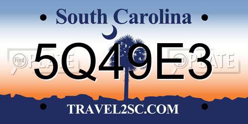 5Q49E3 South Carolina License Plate