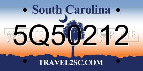 5Q50212 South Carolina License Plate
