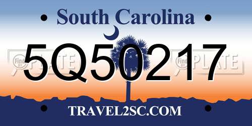 5Q50217 South Carolina License Plate
