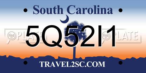 5Q52I1 South Carolina License Plate
