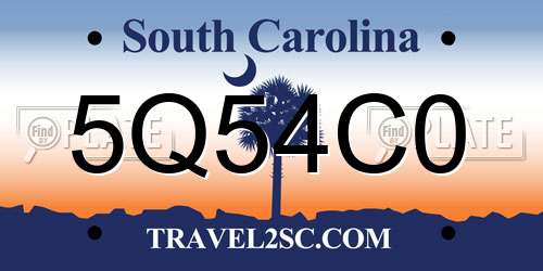 5Q54C0 South Carolina License Plate