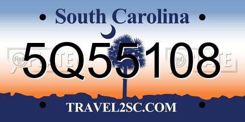 5Q55108 South Carolina License Plate