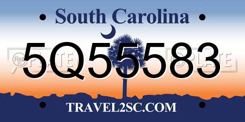 5Q55583 South Carolina License Plate