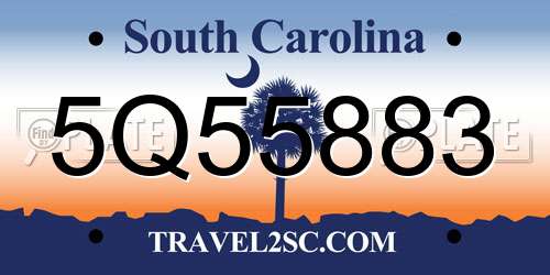 5Q55883 South Carolina License Plate