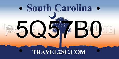 5Q57B0 South Carolina License Plate